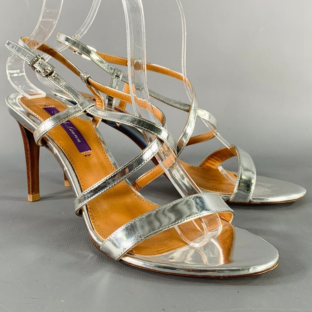 RALPH LAUREN Size 7.5 Silver Patent Leather Metallic Strappy Sandals